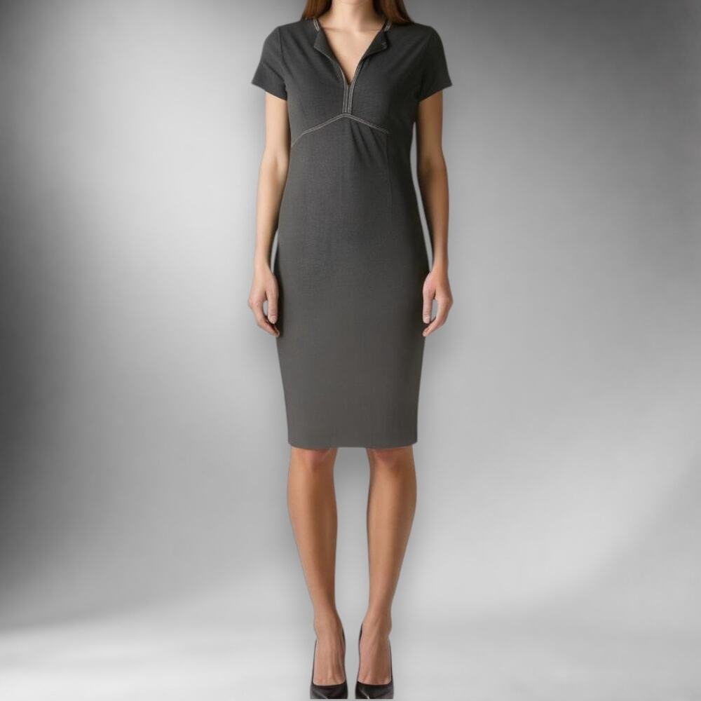 Missoni US 8 44 Short Sleeve Sheath Career Midi Dress Charcoal Gray‎ Minimalist